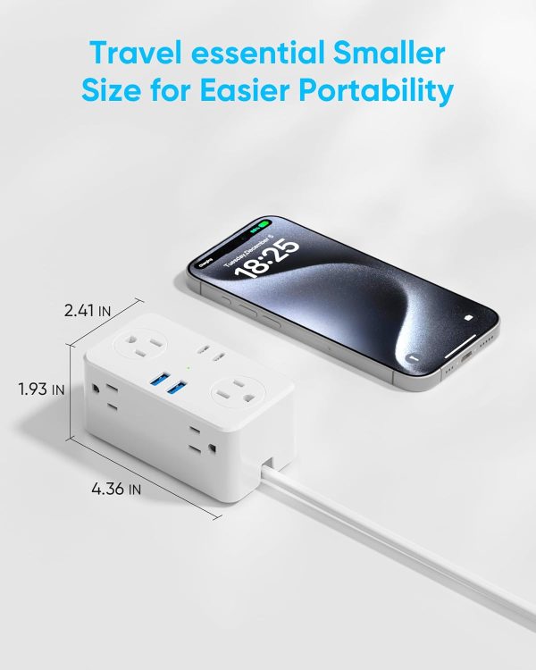 European Travel Plug Adapter, EU/UK/US Travel Plug Adapter Power Strip, 6 AC Outlets, 4 USB Ports (2 USB C), 3ft Wrapped Around Extension Cord, Compact for Travel - Image 6