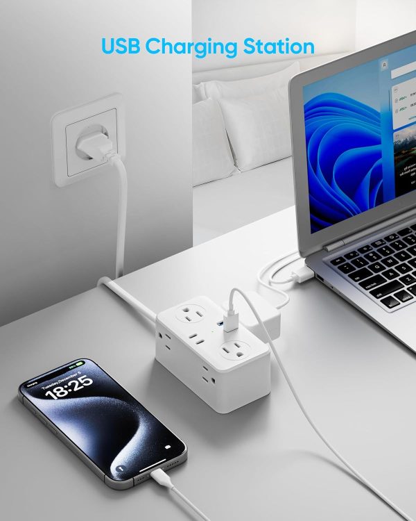 European Travel Plug Adapter, EU/UK/US Travel Plug Adapter Power Strip, 6 AC Outlets, 4 USB Ports (2 USB C), 3ft Wrapped Around Extension Cord, Compact for Travel - Image 7
